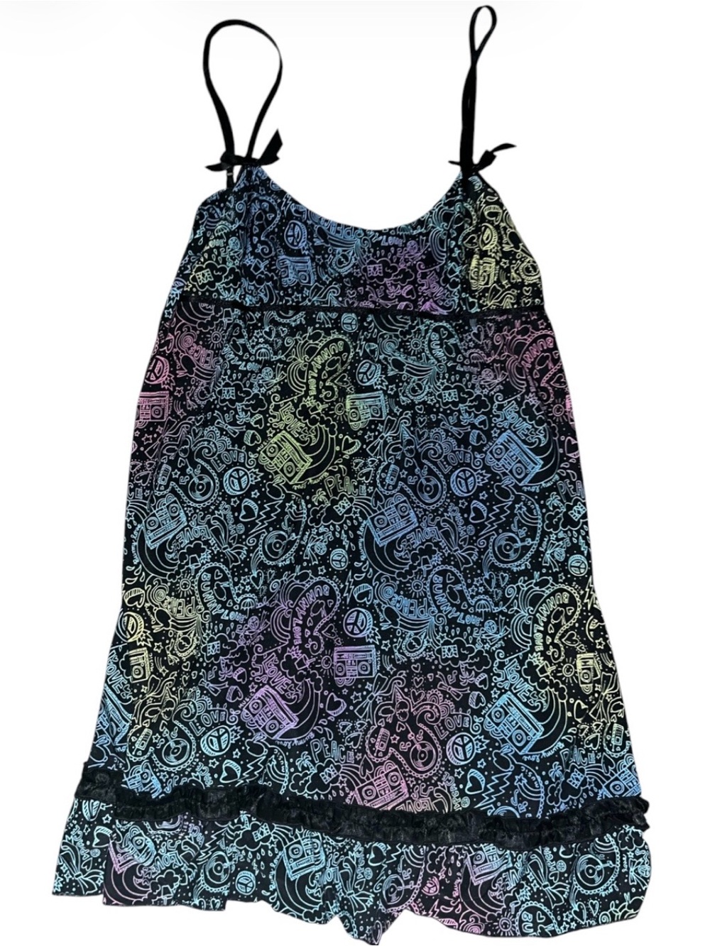 Vintage Black Mini Dress with Rainbow Paisley Print